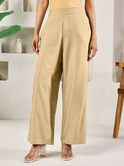 Dhiyona FL Women's Beige Solid Rayon Straight Palazzo