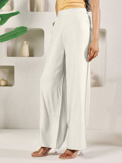 Dhiyona FL Women's Off-White Solid Rayon Palazzo