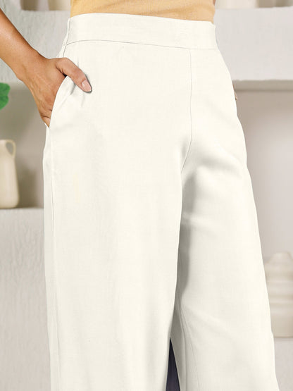 Dhiyona FL Women's Off-White Solid Rayon Palazzo