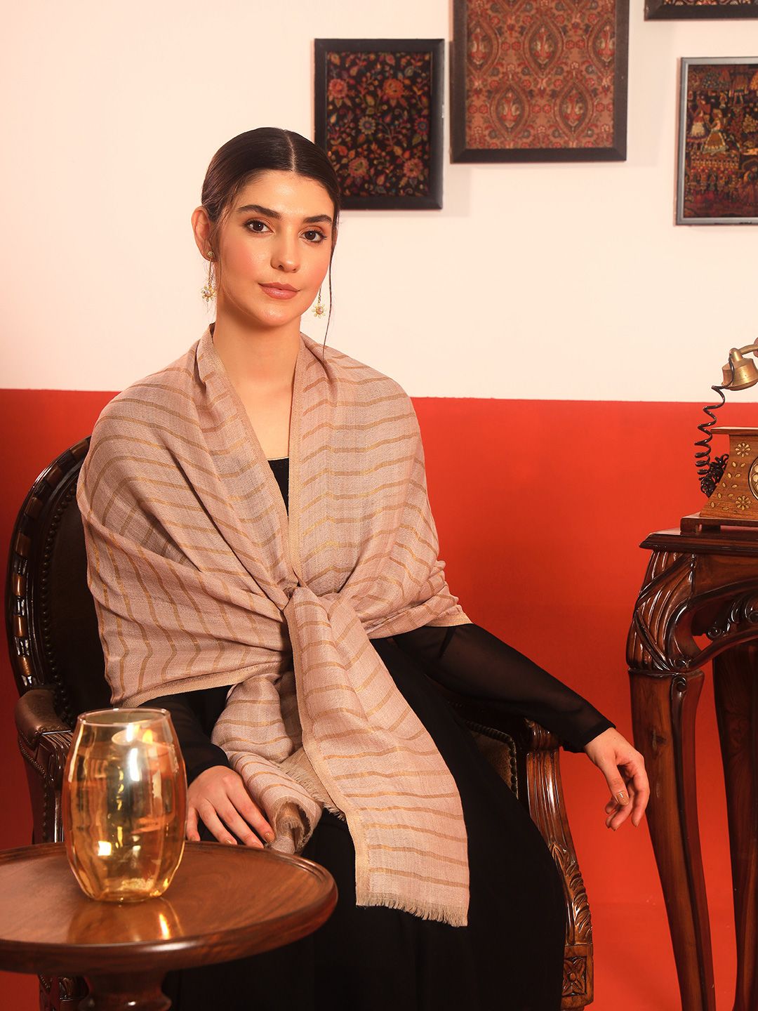 Dhiyona PA Striped Woven Design Woollen Reversible Shawl
