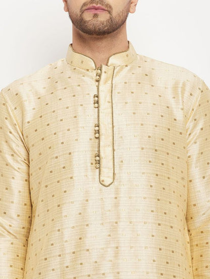 Men's Gold Silk Blend Straight Kurta Pyjama Set