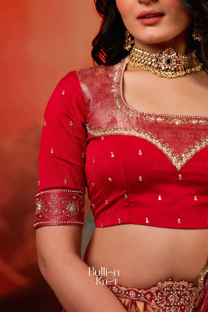 Dhiyona BN Amulya Tissue Zari Lehenga Set in Red