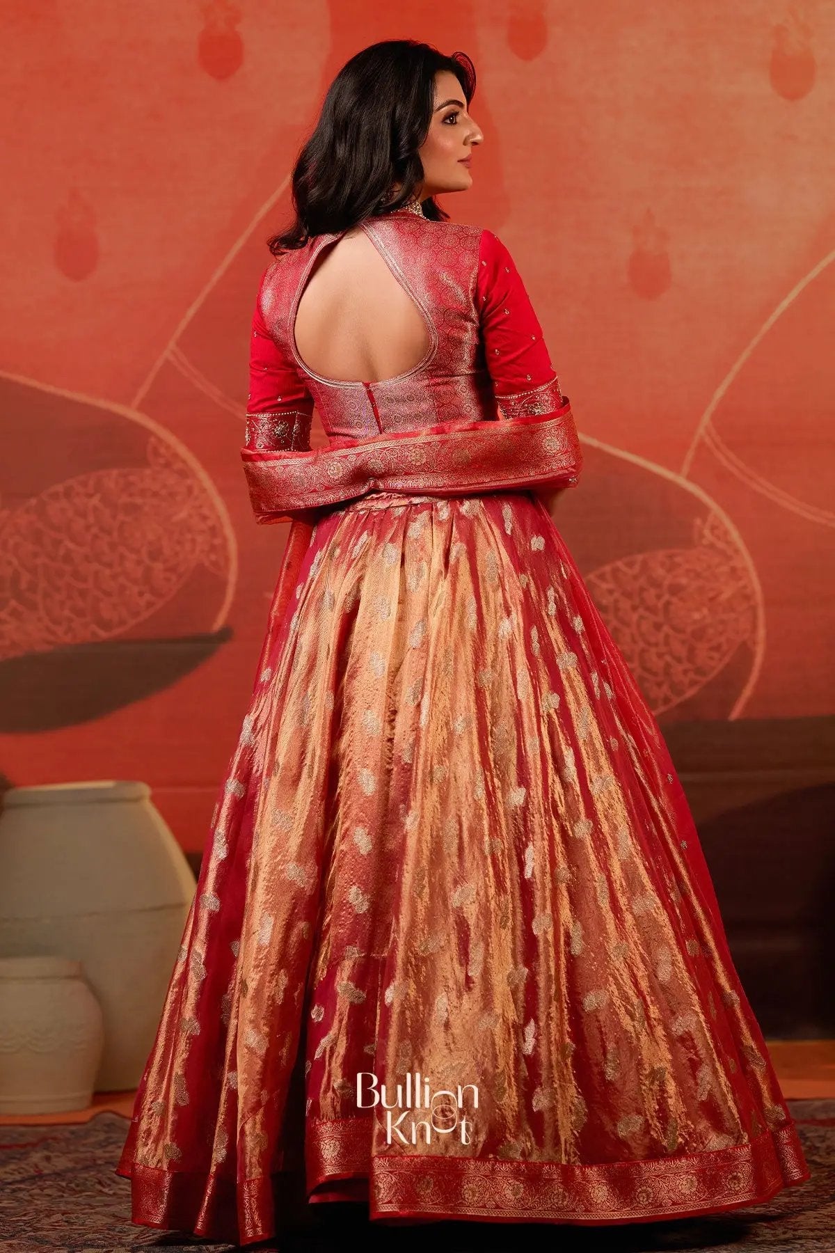 Dhiyona BN Amulya Tissue Zari Lehenga Set in Red