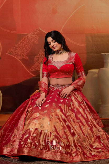 Dhiyona BN Amulya Tissue Zari Lehenga Set in Red