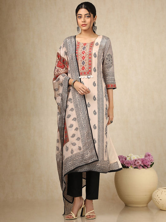 Dhiyona SO Women's Women Floral Printed Regular Sequinned Kurta with Trousers & With Dupatta