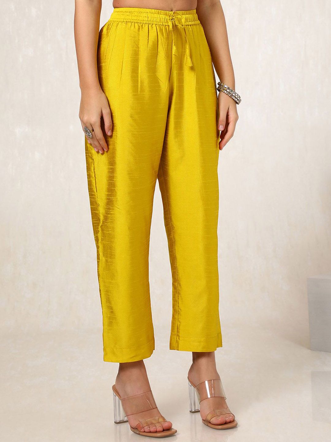 Dhiyona SO Women's Floral Woven Design Round Neck Panelled Beads Work Organza Kurta & Trouser & Dupatta