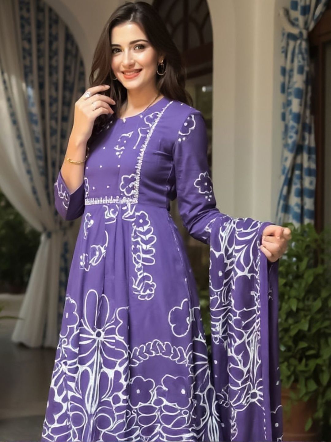Women Floral Printed Panelled Pure Cotton Kurta & Trousers With Dupatta