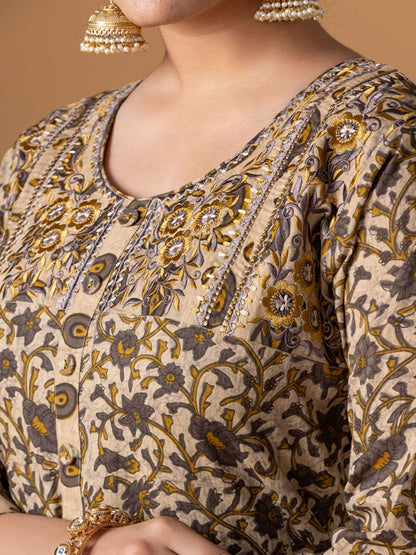 Dhiyona WP Women Floral Printed Cotton Kurta with Trousers & Dupatta