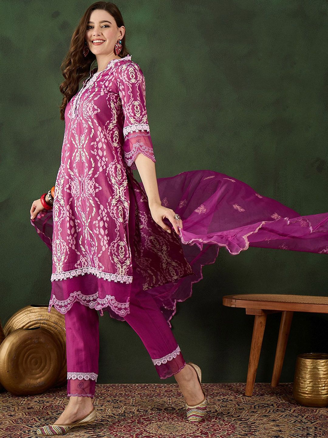 Dhiyona SN Women's Printed & Embroidered Kurta & Trousers with Dupatta