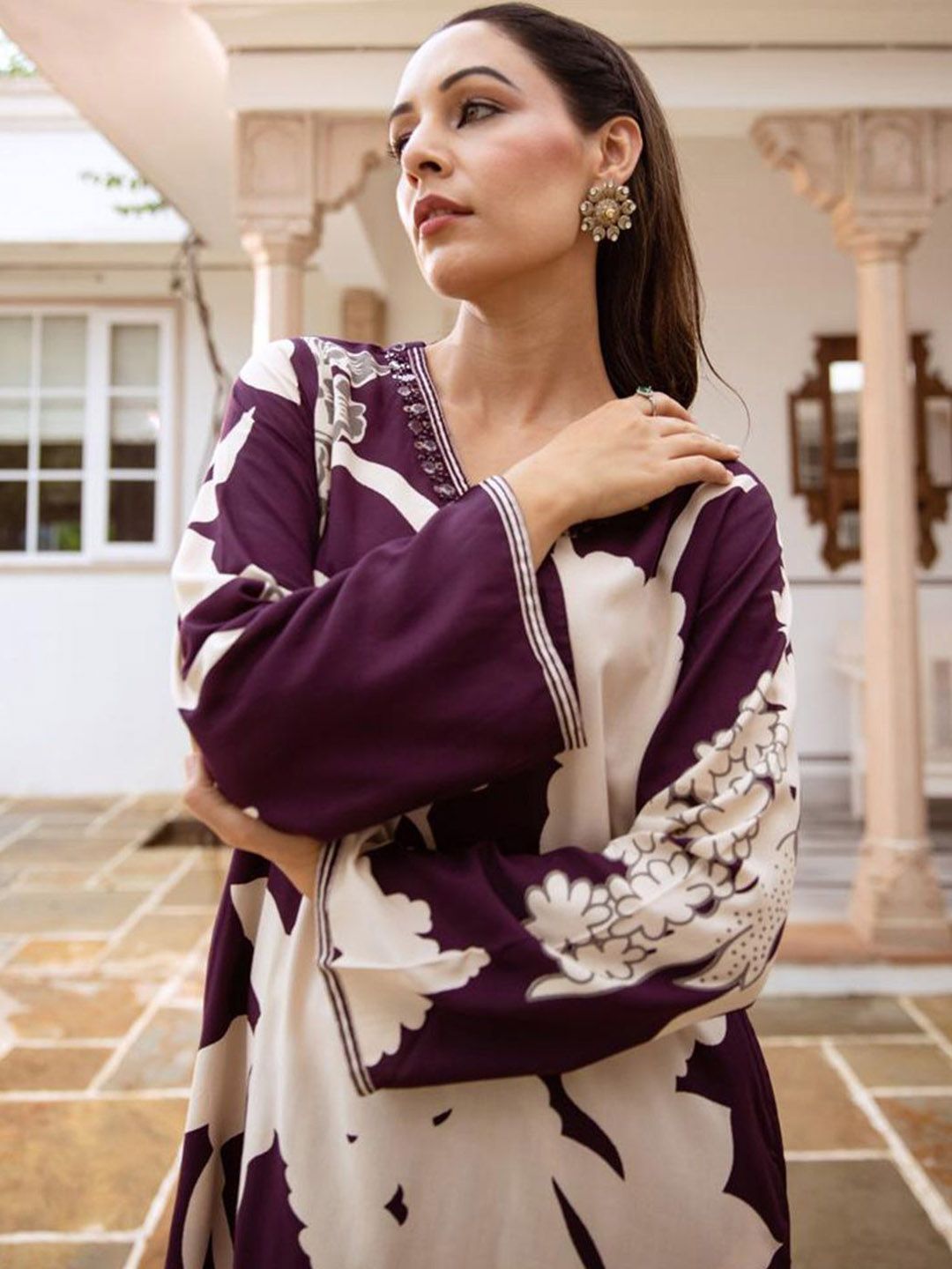 Dhiyona IE Floral Printed Sequinned A-Line Kurta With Salwar