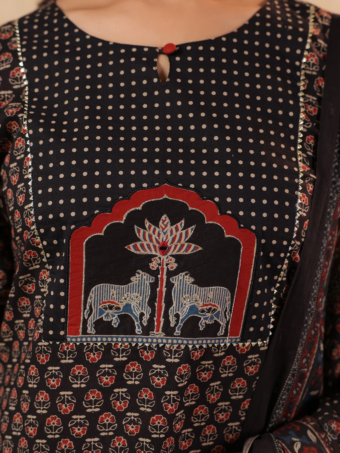 Ethnic Motifs Printed Pure Cotton Straight Kurta With Trousers & Dupatta
