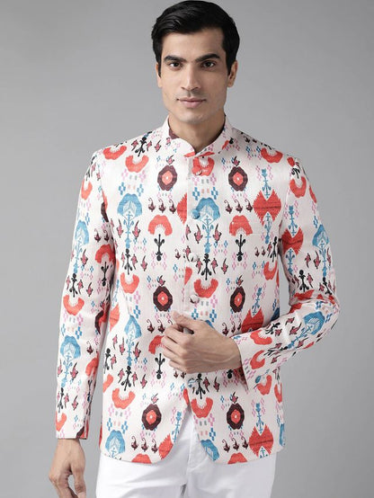 Men's MulticolorBaseCream Silk Blend Straight Jodhpuri