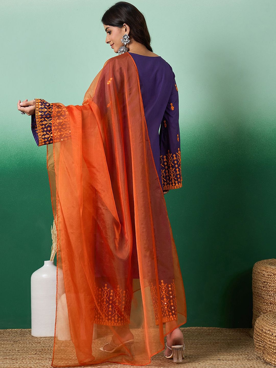Dhiyona SN Women's Embroidered Striaght Kurta With Pant & Dupatta