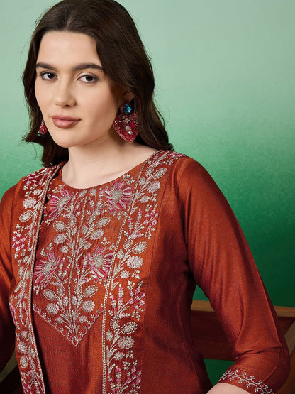 Dhiyona SN Women's Embroidered Straight Kurta Set With Shrug
