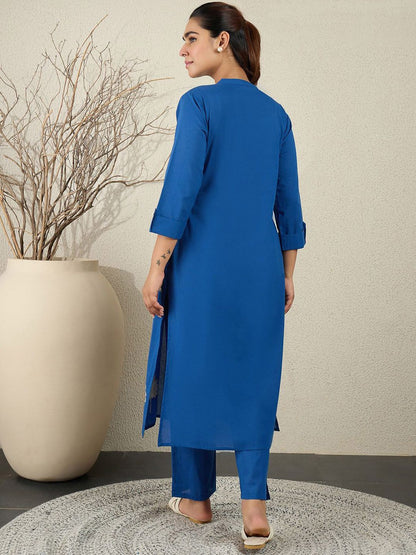 Dhiyona IE Blue Embroidered Top With Trouser Co-Ords