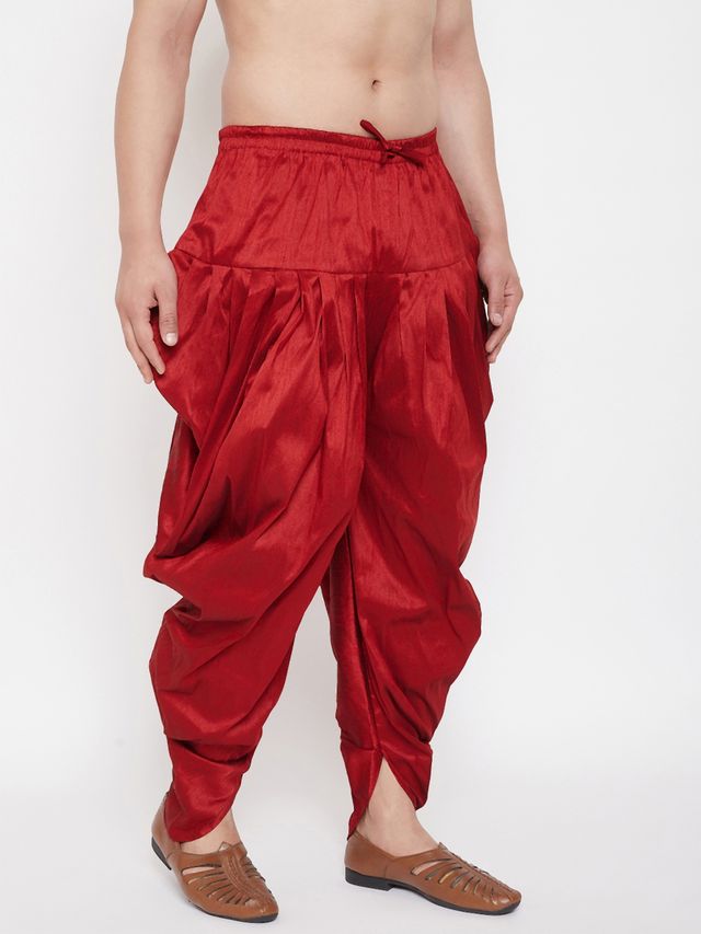 Men's Maroon Silk Blend Regular Dhoti