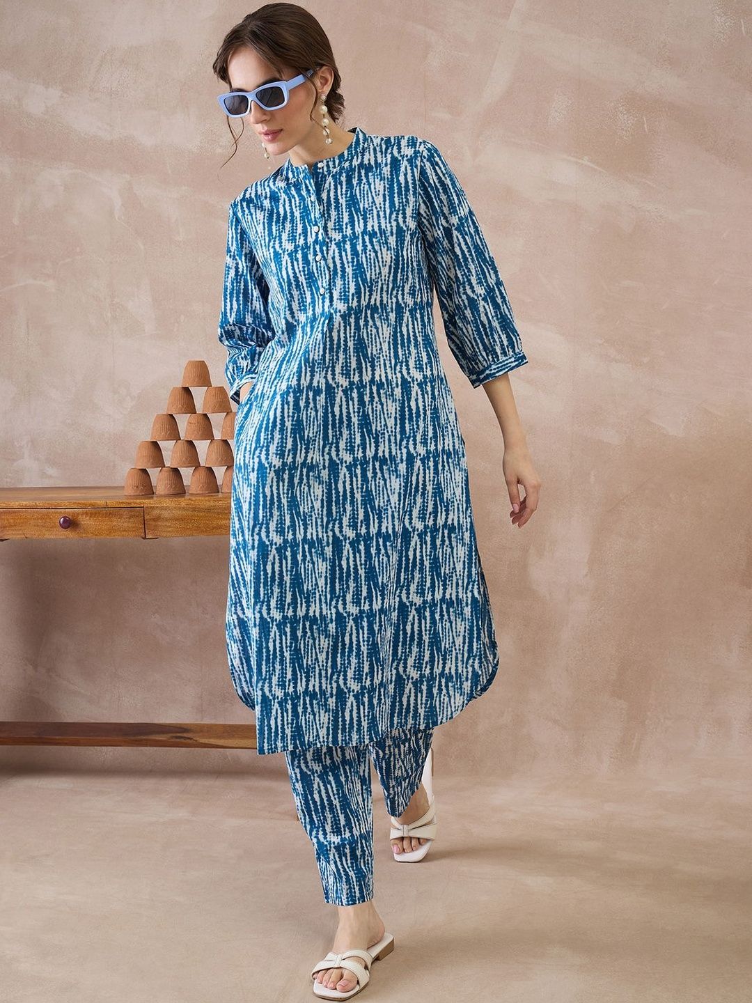 Dhiyona IE Women Printed Regular Pure Cotton Kurta with Trousers