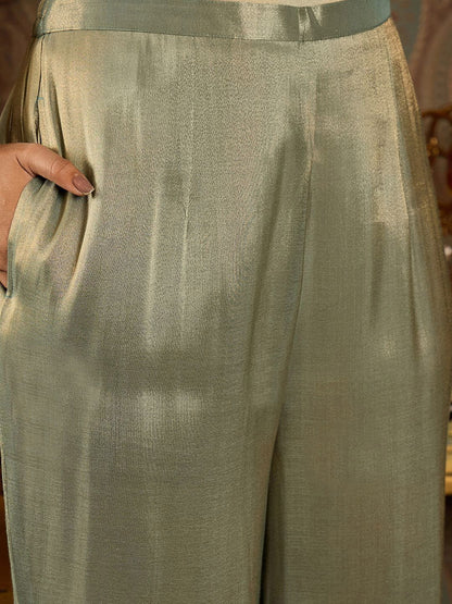 Dhiyona IE Ethnic Motifs Embroidered Zari Liva Kurta With Trousers & Dupatta