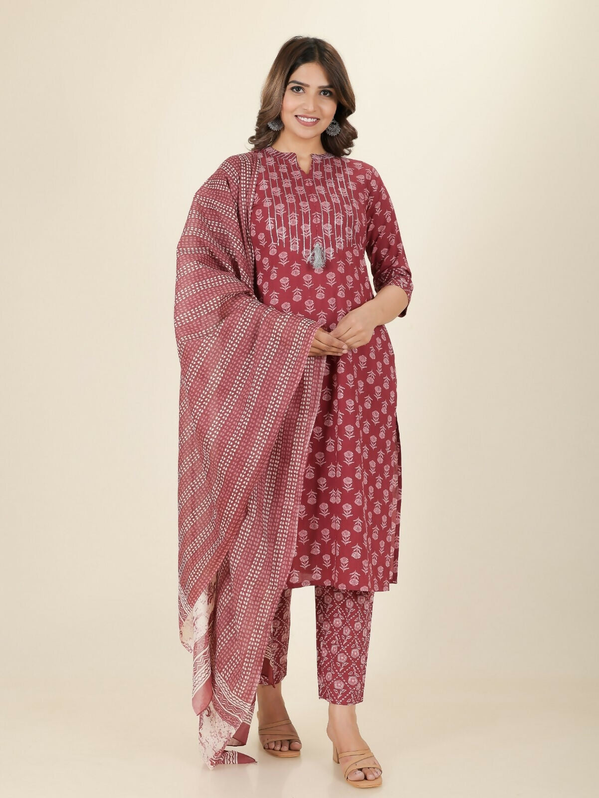 Women's Straight Soft Cotton Block Print Women's Kurta Set - Pink