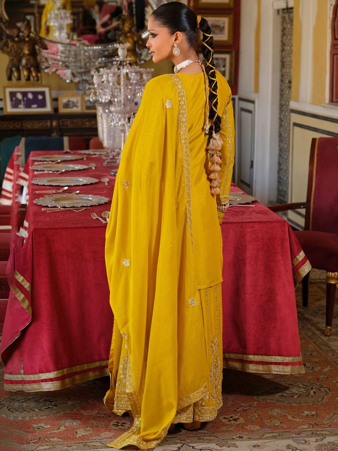 Women Ethnic Motifs Embroidered Regular Thread Work Kurta with Palazzos & With Dupatta