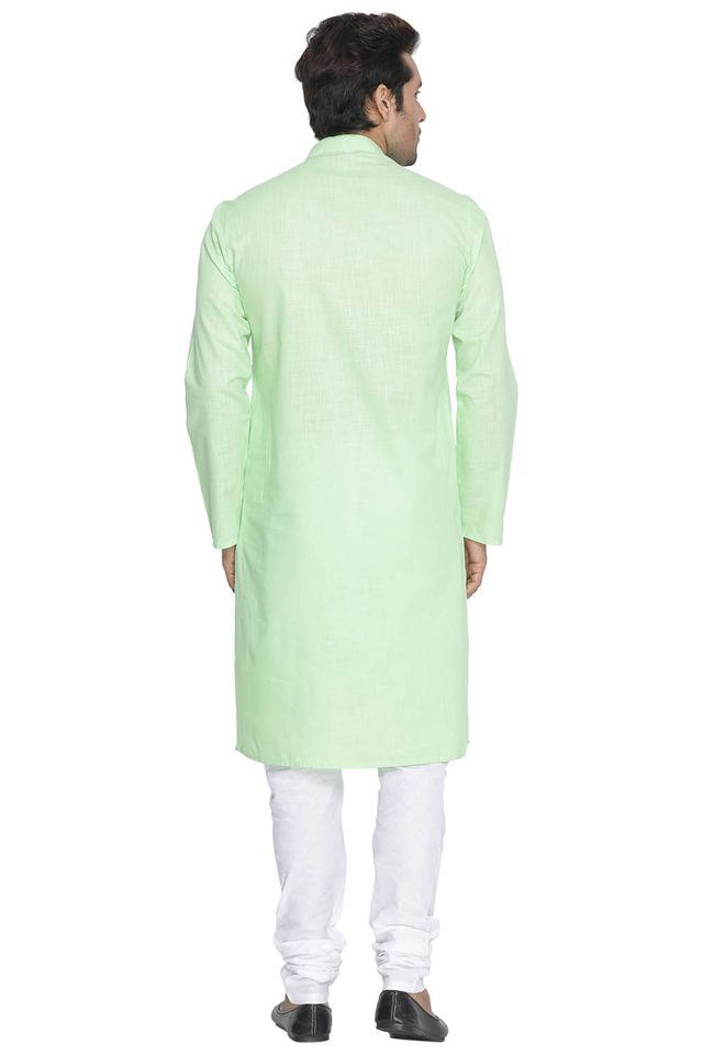 Men's Green Cotton Linen Straight Kurta Pyjama Set