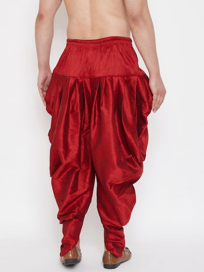Men's Maroon Silk Blend Regular Dhoti