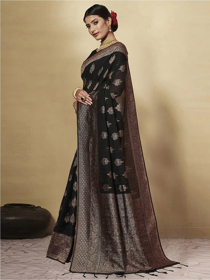 Dhiyona GR Women's GJ Black Berry Metal Black Zari Woven Design Cotton Blend Saree