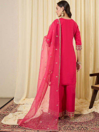 Women Ethnic Motifs Embroidered Regular Thread Work Kurta with Palazzos & With Dupatta