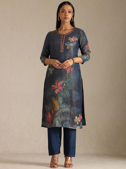 Dhiyona SO Women's Women Floral Printed Beads and Stones Kurta with Trousers