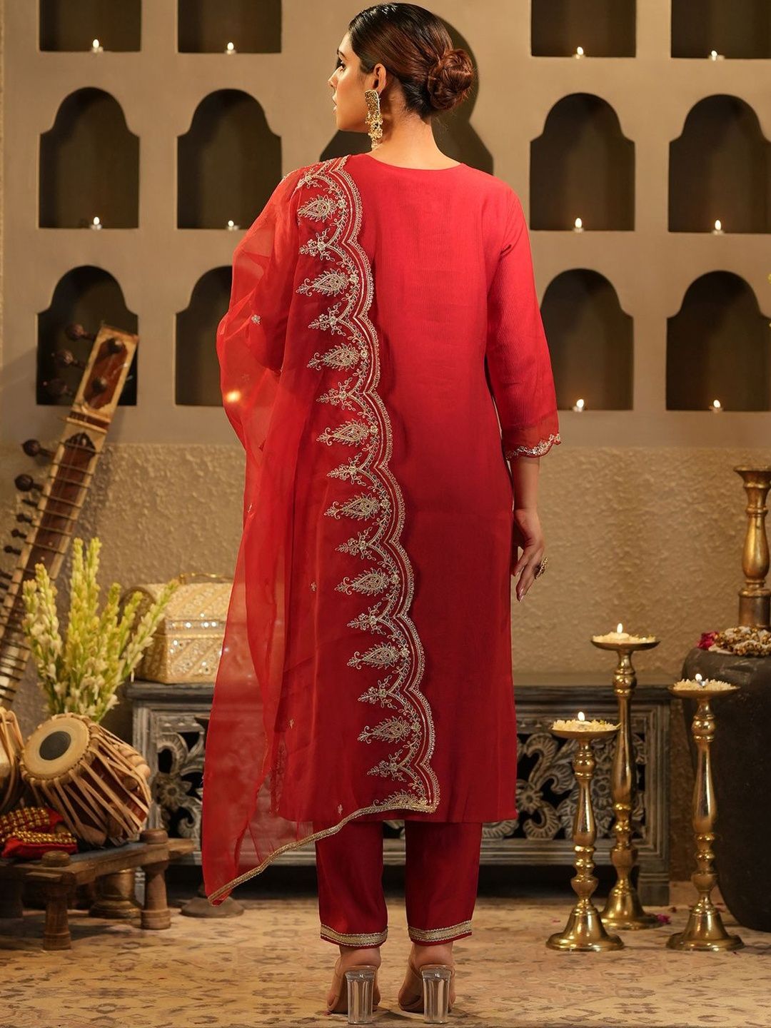 Women Ethnic Motifs Embroidered Regular Kurta with Trousers & With Dupatta