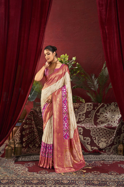 Women Paithani Nidhi White Saree With Unstiched Blouse