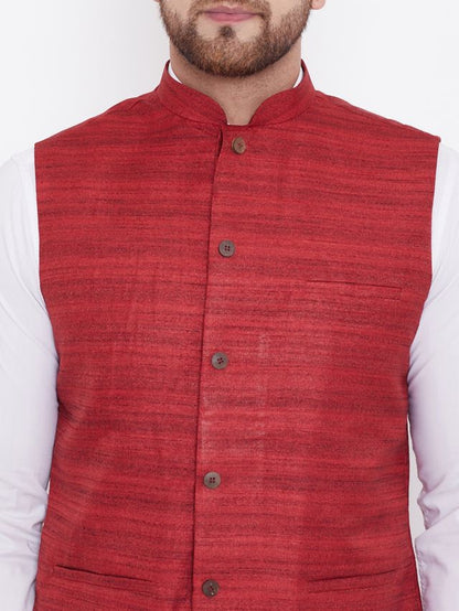 Men's Maroon Silk Blend Straight Nehru Jacket