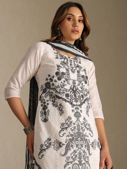 Dhiyona SO Women's Women Ethnic Motifs Printed Sequinned Kurta with Trousers & Dupatta