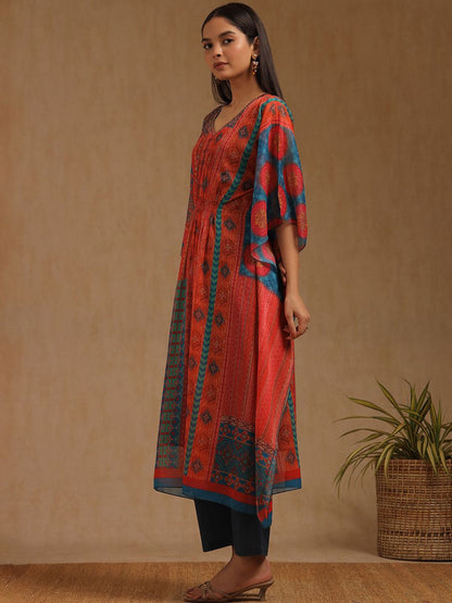 Dhiyona SO Women's Women Ethnic Motifs Printed Kaftan Kurta with Trousers