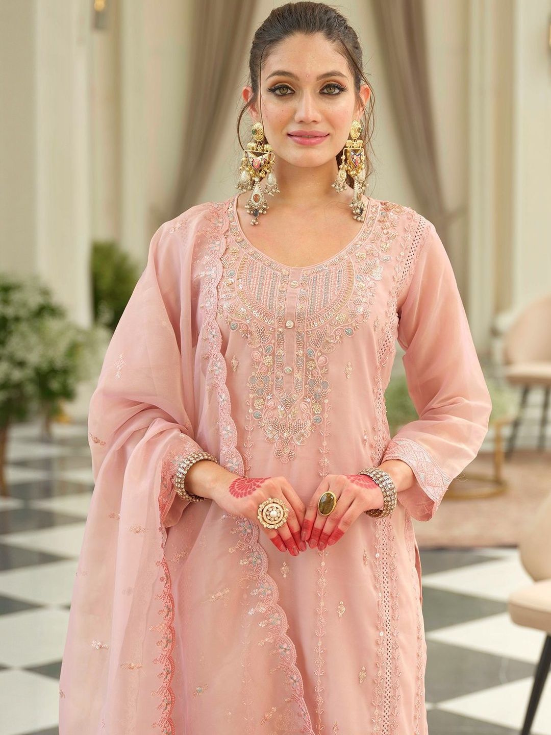 Dhiyona IE Women Ethnic Motifs Embroidered Kurta with Trousers & Dupatta