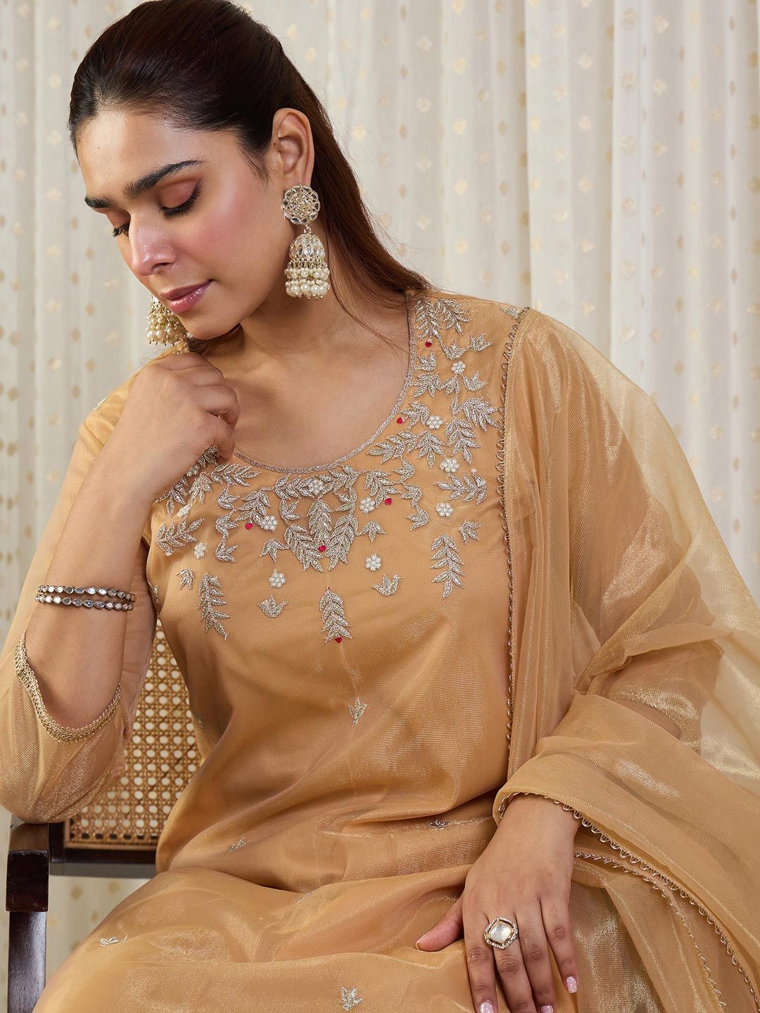 Women Ethnic Motifs Embroidered Regular Sequinned Kurta with Trousers & With Dupatta