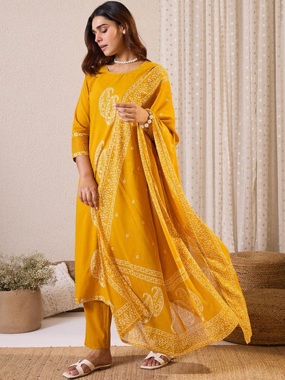 Women Paisley Printed Pure Cotton Kurta with Trouser & Dupatta