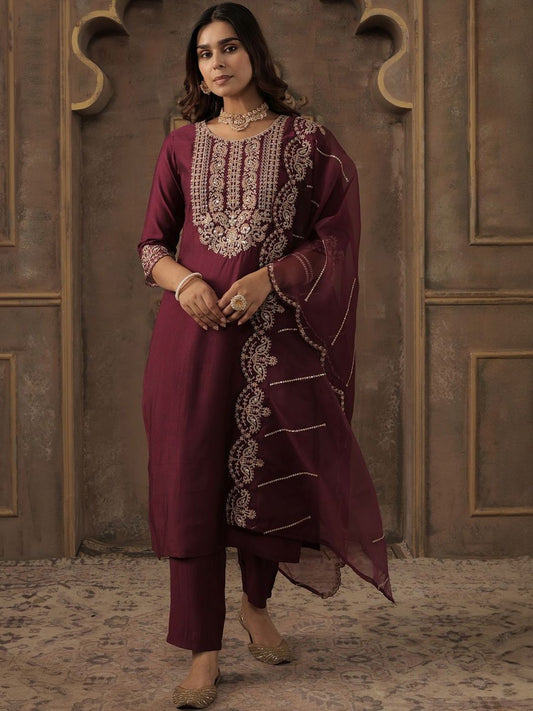 Women Ethnic Motifs Embroidered Kurta with Trousers & Dupatta
