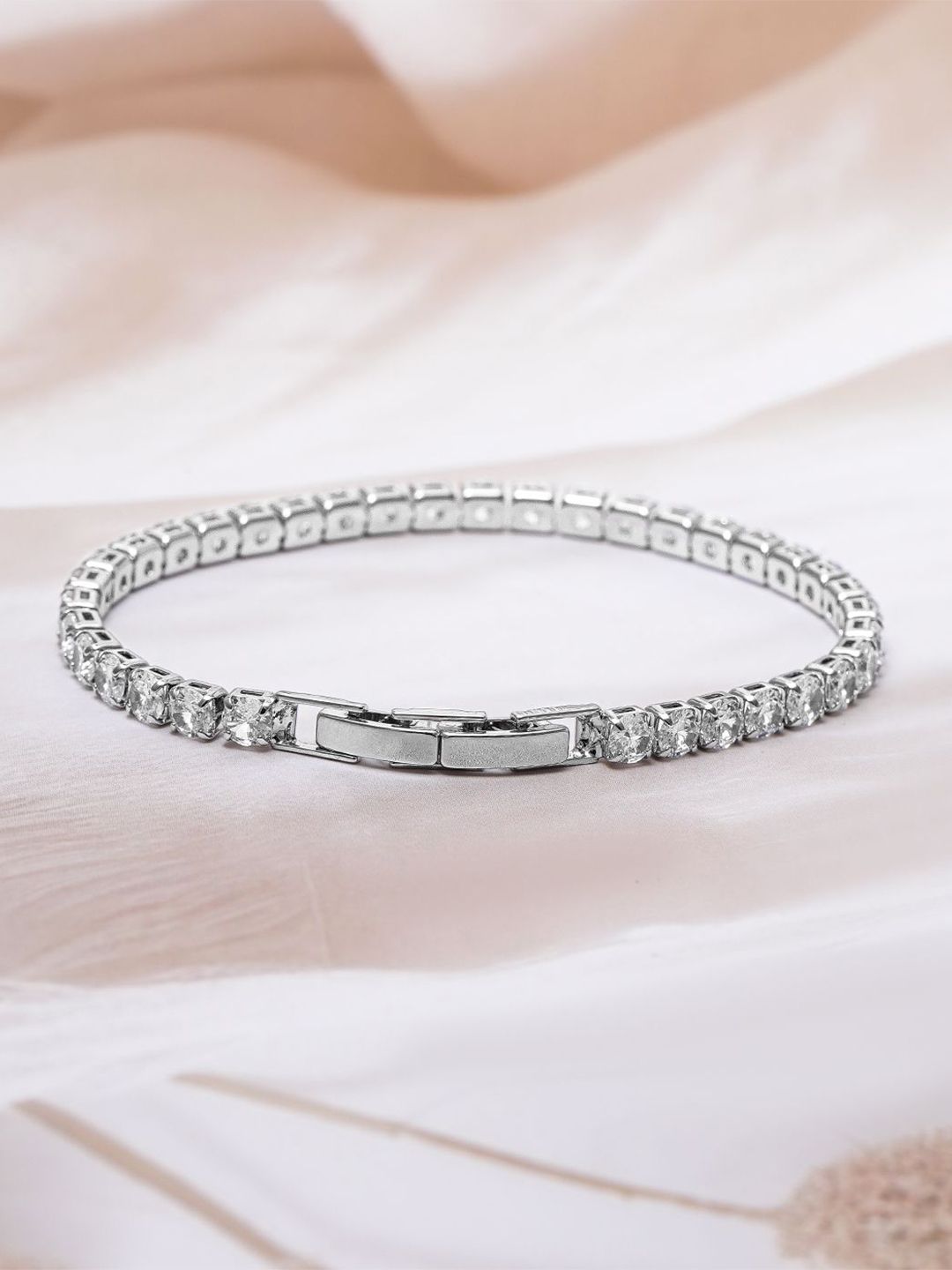 Dhiyona RJ Women's Rhodium Plated Cubic Zirconia Studded Tennis Bracelet