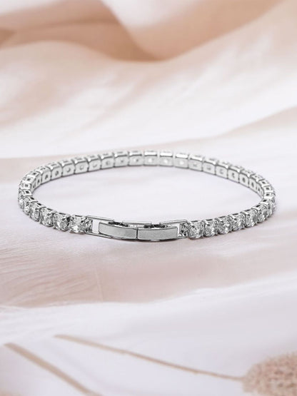 Dhiyona RJ Women's Rhodium Plated Cubic Zirconia Studded Tennis Bracelet