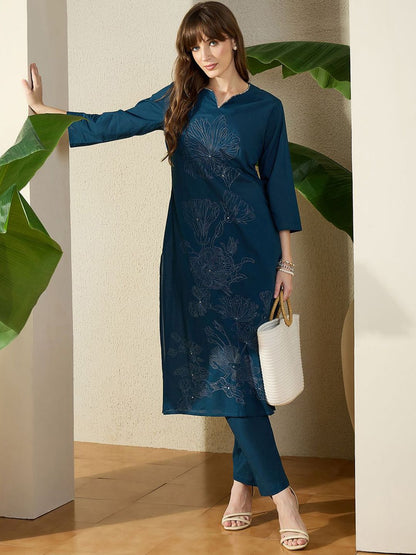 Dhiyona IE Embroidered Pure Cotton Top With Trousers