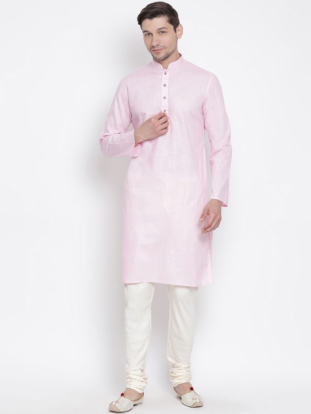 Men's Purple Cotton Linen Straight Kurta Pyjama Set