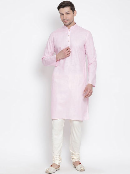 Men's Purple Cotton Linen Straight Kurta Pyjama Set