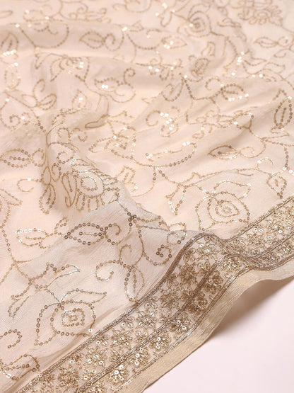 Dhiyona SO Women's Ethnic Motifs Embroidered Notch Neck Sequinned Straight Kurta With Trousers & Dupatta