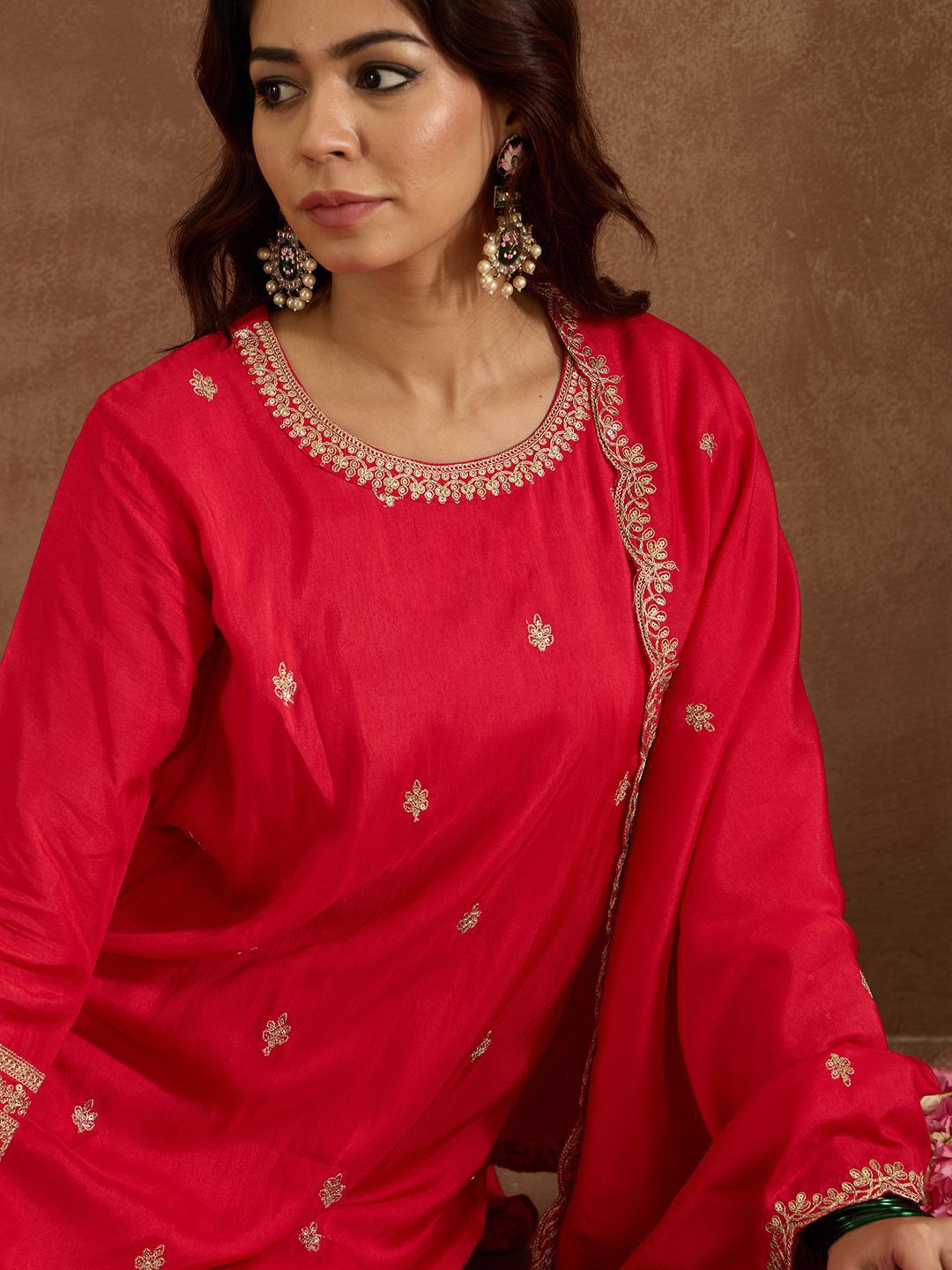 Women Ethnic Motifs Embroidered Regular Kurta with Trousers & Dupatta