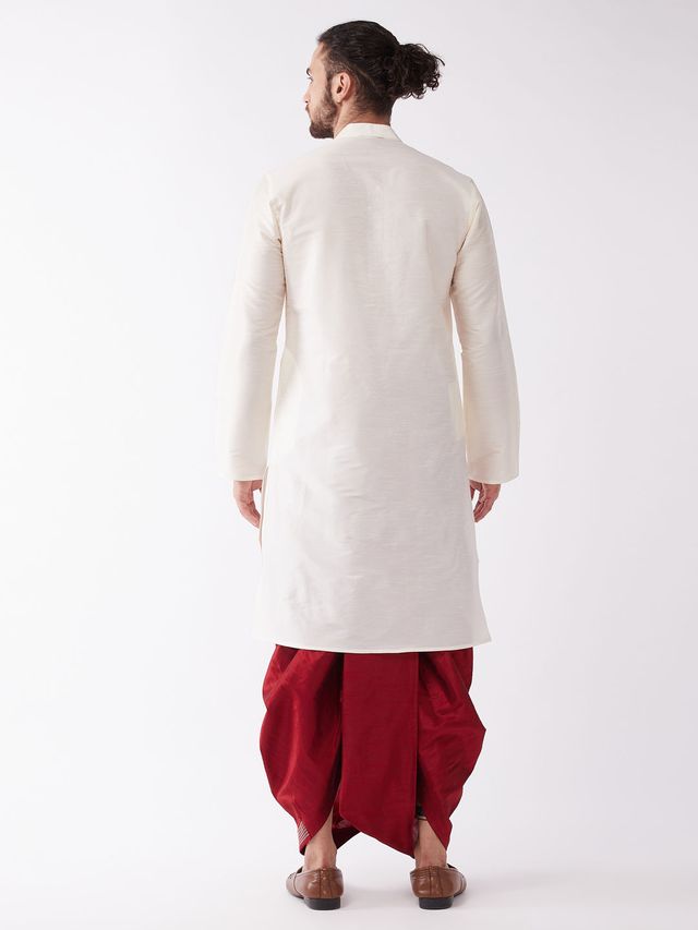 Men's Cream Silk Blend Straight Kurta and Dhoti Set
