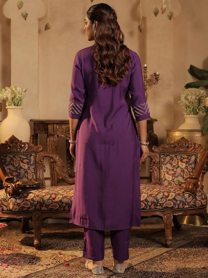 Dhiyona IE Women Embroidered Straight Kurta & Trouser Co-Ord Set