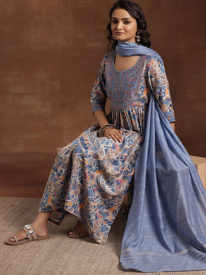 Dhiyona LB Women's Abstract Printed Pleated Anarkali Kurta With Trouser & Dupatta