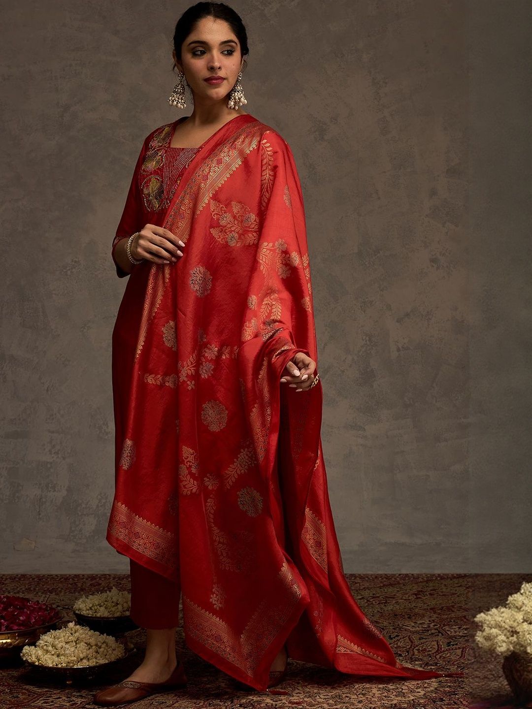 Women Ethnic Motifs Embroidered Kurta with Trousers & Dupatta