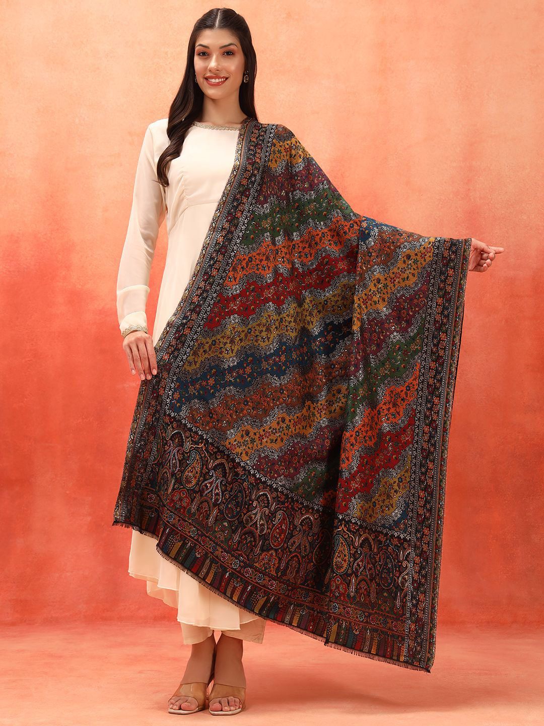 Dhiyona PA Libaas Floral Woven Design Kani Woolen Shawl